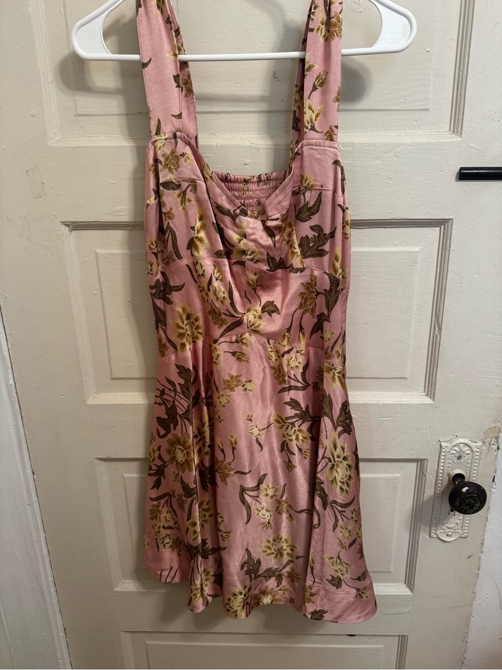 Maeve Pink Floral Mini Dress with Yellow & Brown Accents